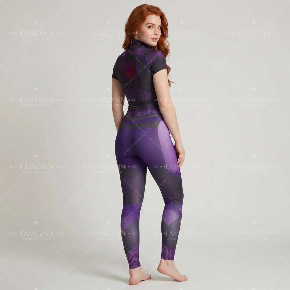 Mal Cosplay Bodysuit Purple Black 3D Armor Texture Short Sleeve Jumpsuit for Women Movie Cosplay for Photo Shoot Mal Bodysuit view 4