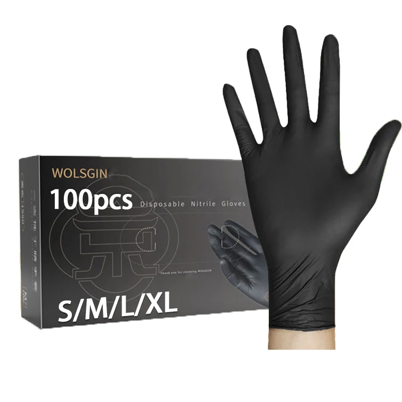 4Mil Black Nitrile Gloves Disposable Powder Free Textured Grip Kitchen Gloves for Cooking Gardening Household Cleaning Gloves