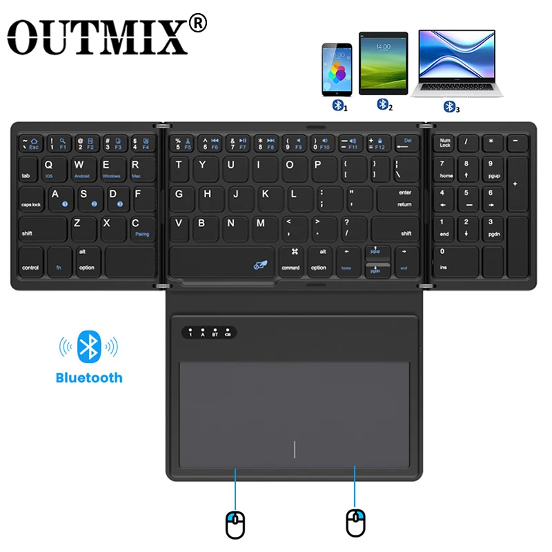 Foldable Bluetooth Wireless Keyboard with Touchpad Ultra Slim Pocket Folding Keyboard for Windows/Android/ IOS/OS/HMS Tablets PC