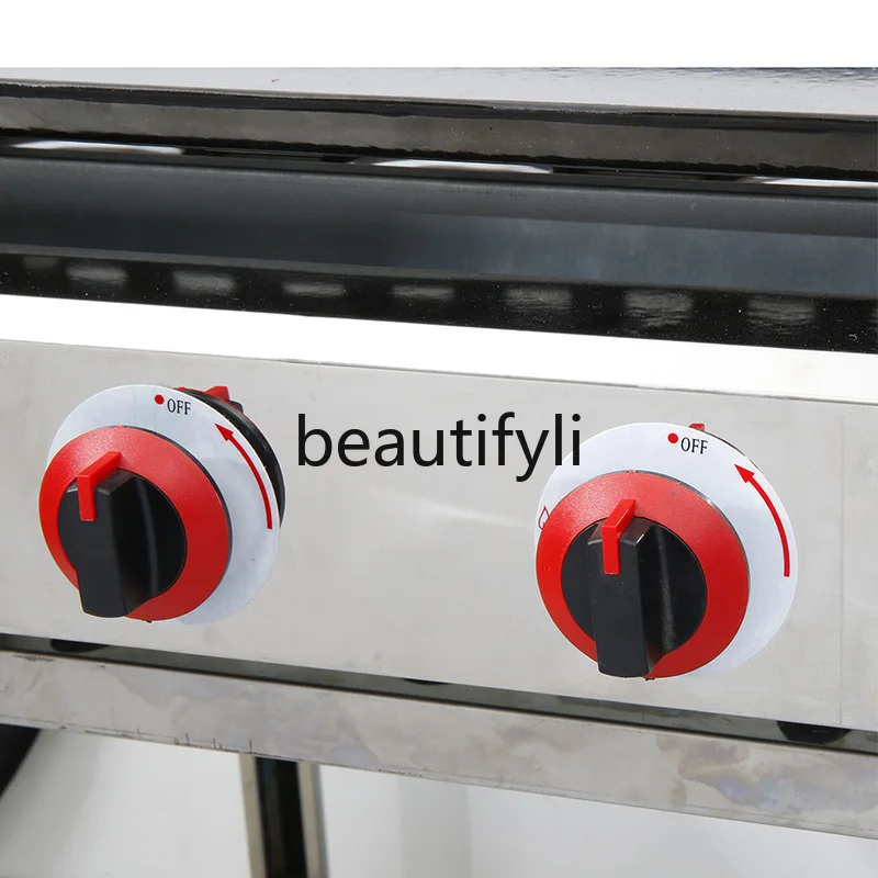 Kompor panggangan gas dua tungku Teppanyaki untuk warung komersial, kompor panggangan listrik untuk barbeque, mesin