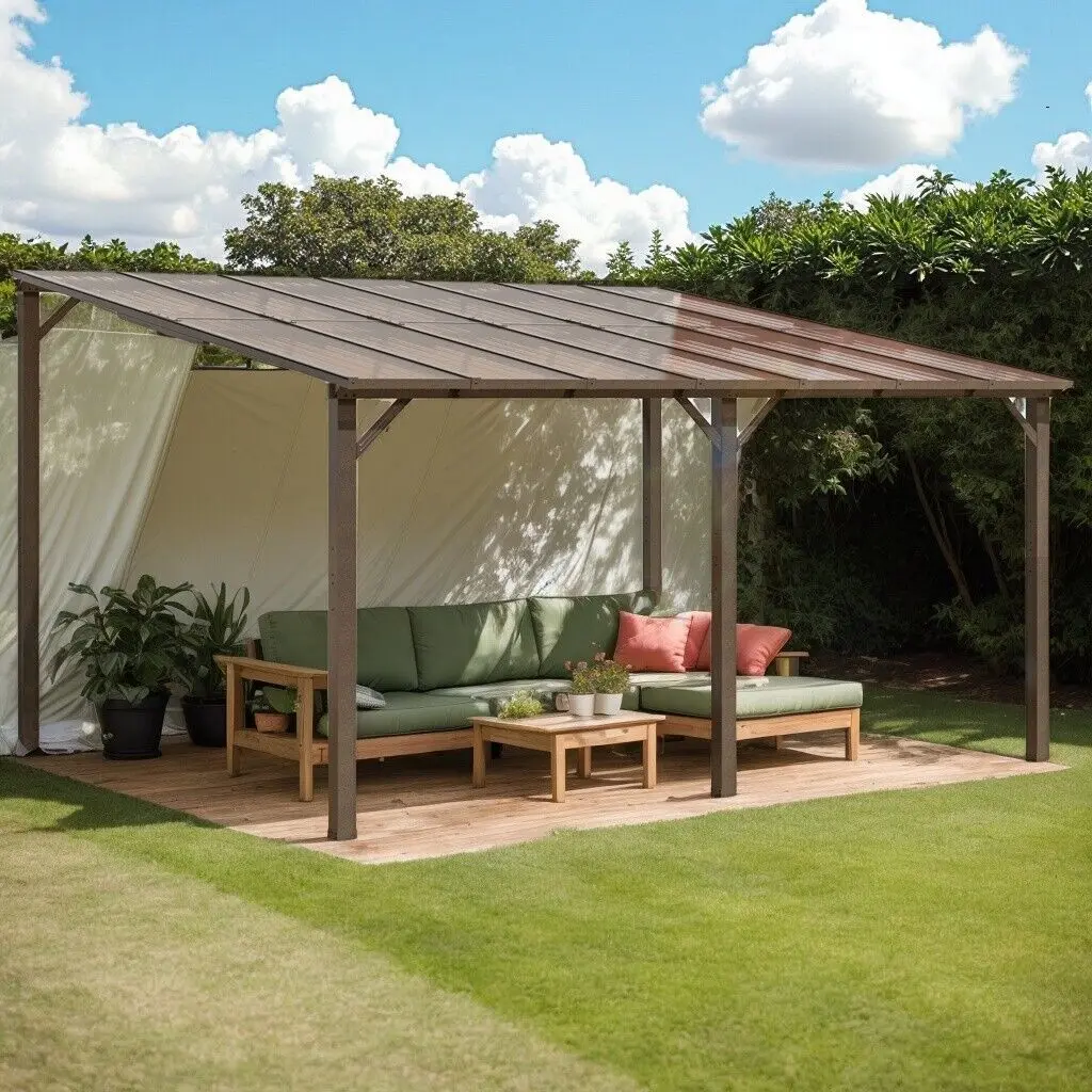 

10x14 FT Aluminum Frame Gazebo, Wall-Mounted Pergola for Patio & Backyard