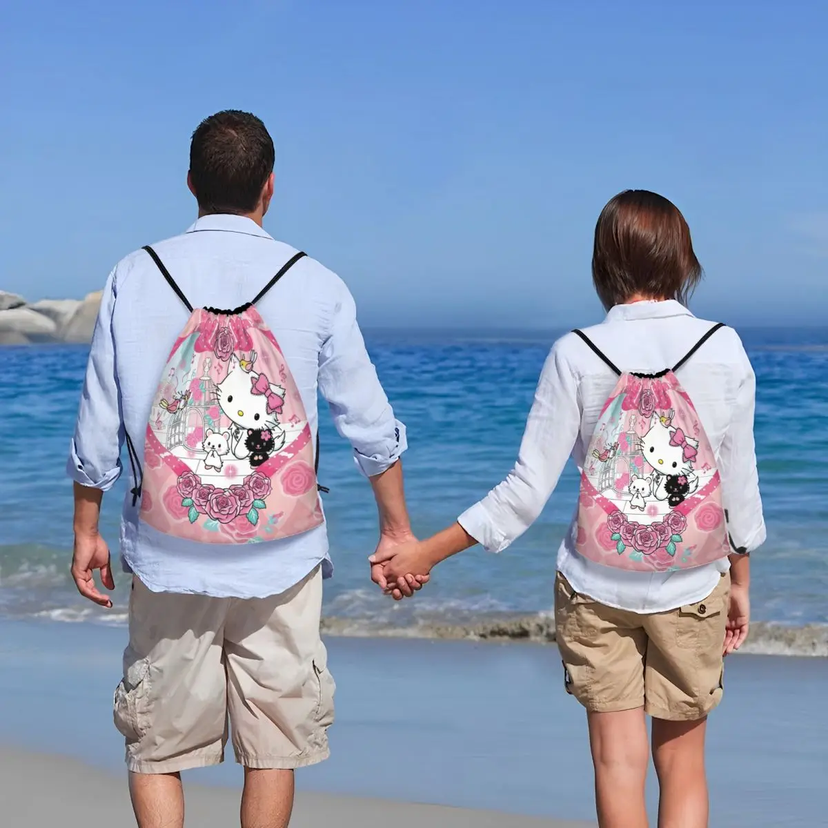 مخصص Charmmy كيتي سانريو الكرتون الرباط حقائب الظهر الرجال النساء خفيفة الوزن رياضة الرياضة Sackpack أكياس لليوجا #6