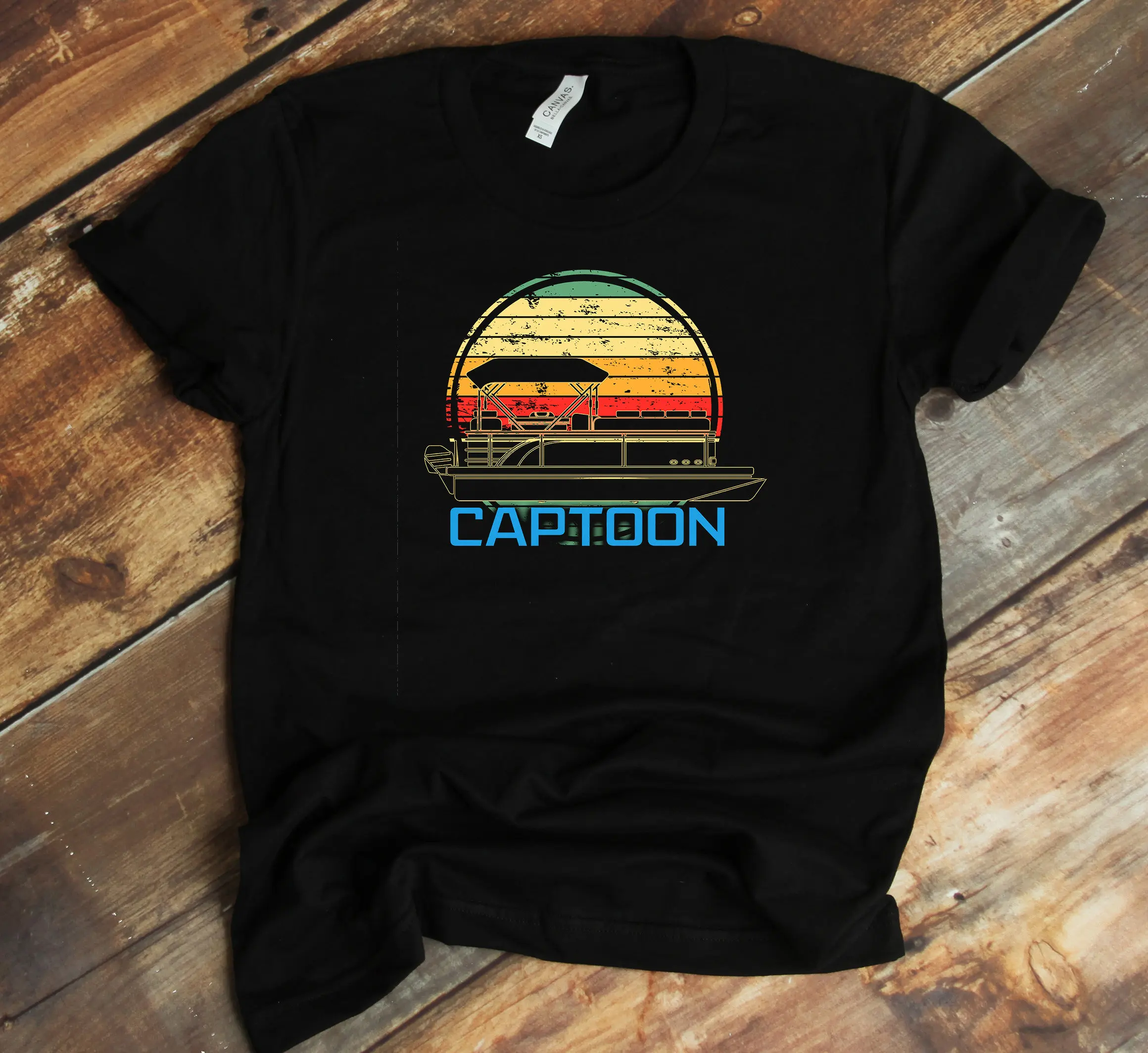 Captoon T Shirt Retro Sunset Tritoon Pontoon Funny Boat Captain