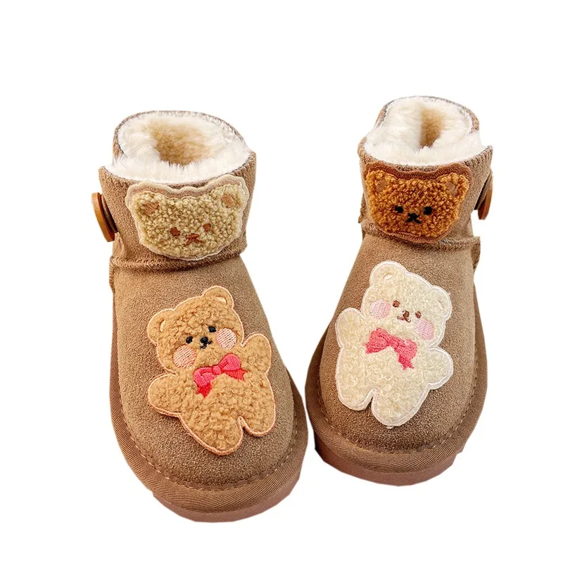 

Cute Bear Baby Casual Boots Fashion Children Girls Snow Boots Kids Suede Leather Warm Thermal Plush Fur Winter Shoes EU22-35