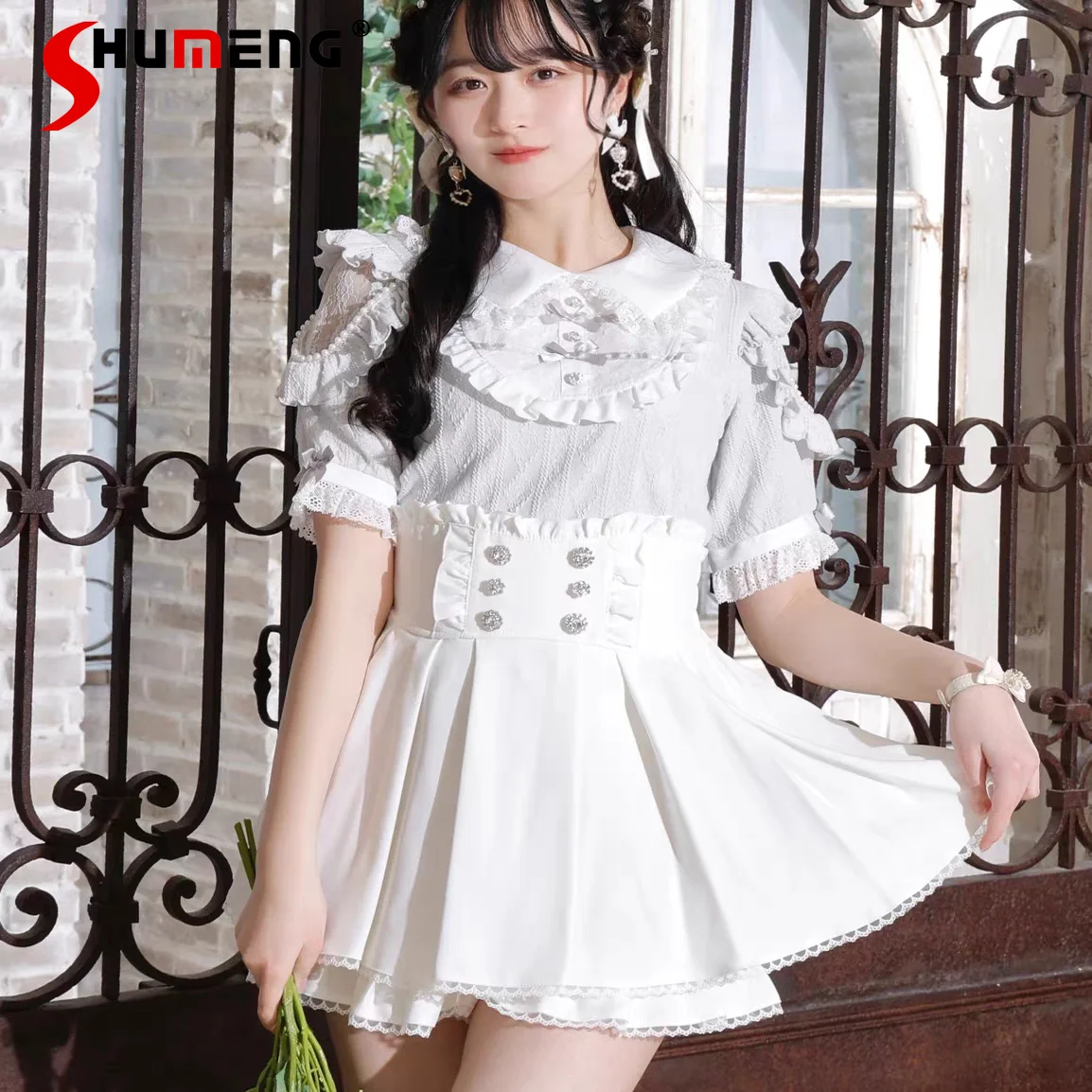 

Japanese Mines Style Sweet Cute Girl's Versatile Lolita Skirts High Waist Lace Patchwork Plaid Short Skirt for Women 2026 Summer