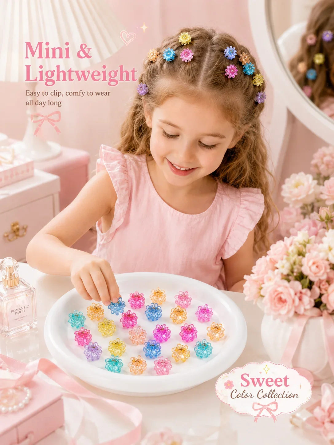 

Mini Flower Claw Hair Clips Vibrant Glitter Macaron Barrettes Cute Kids Hair Ornaments for Little Girls Daily Party Gift
