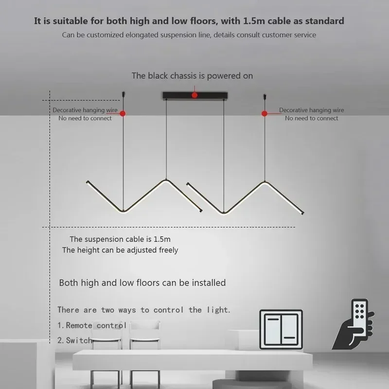 Imagem -05 - Pingente de Led Moderno Preto e Dourado Decoração de Sala de Jantar Luzes Bar Cozinha Quarto Sala Luminária Led Interior 125cm