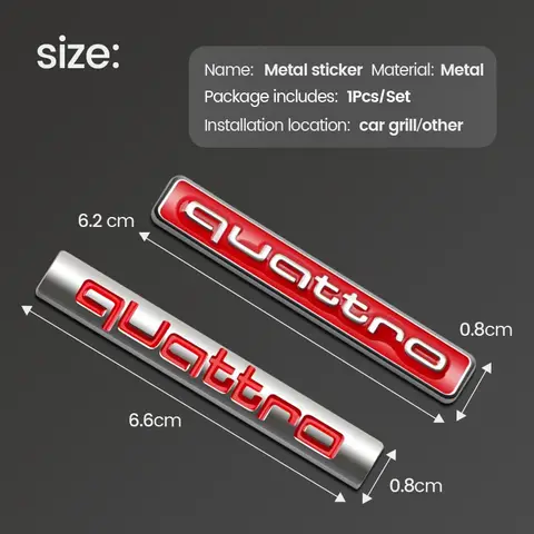 3D Metal QUATTRO Emblem Car Decoration Sticker Auto Accessories For Audi sline TT Q2 Q3 Q5 Q7 Q8 A3 A4 A5 A6 A7 R8 B5 B6 B7 B8 10 best sales audi sline stickers - №9