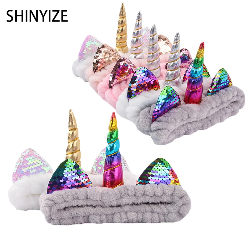 New Disney Unicorn Horn Washing Face Headband Women Soft Makeup Coral Fleece Makeup Spa Hairband Girls DIY Hair Accessories Gift