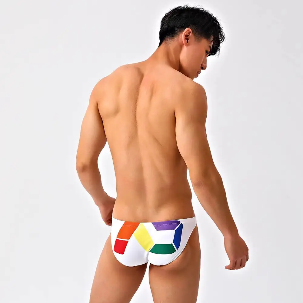 Costume da bagno triangolo uomo nuovo con vita bassa glutei mezzo avvolto bordo stretto pantaloncini da bagno arcobaleno sexy vendite dirette 2532