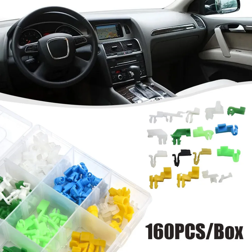 

160pcs Car Door Lock Rod Clip Mixed Fastener Rivet Kit Parts Car Door Lock Rod Clamp Side Fastener Auto Interior Accessories