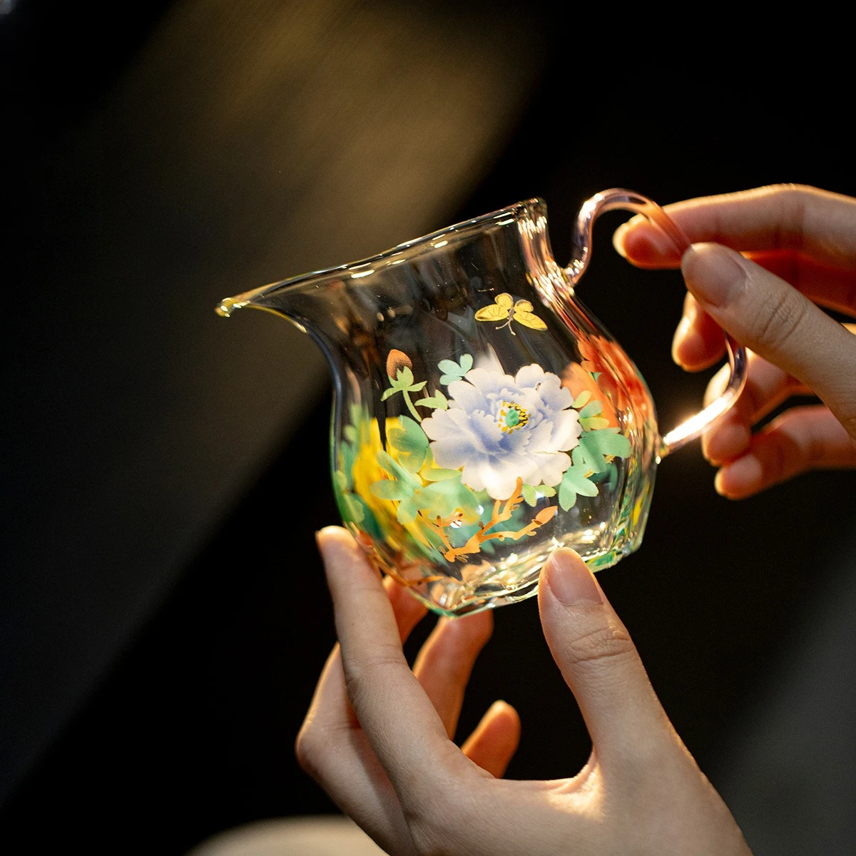 

New Chinese peony glass fair cup household kung fu tea set heat-resistant tea dispenser transparent uniform cup male cup