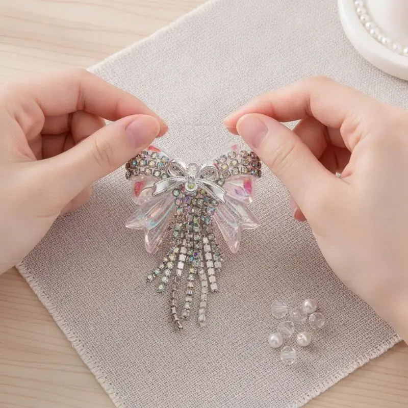 Luxury DIY Bracelet 1Pcs Bowknot Rhinestone Faux Crystal Beads with Tassel for Home Craft Making Activity