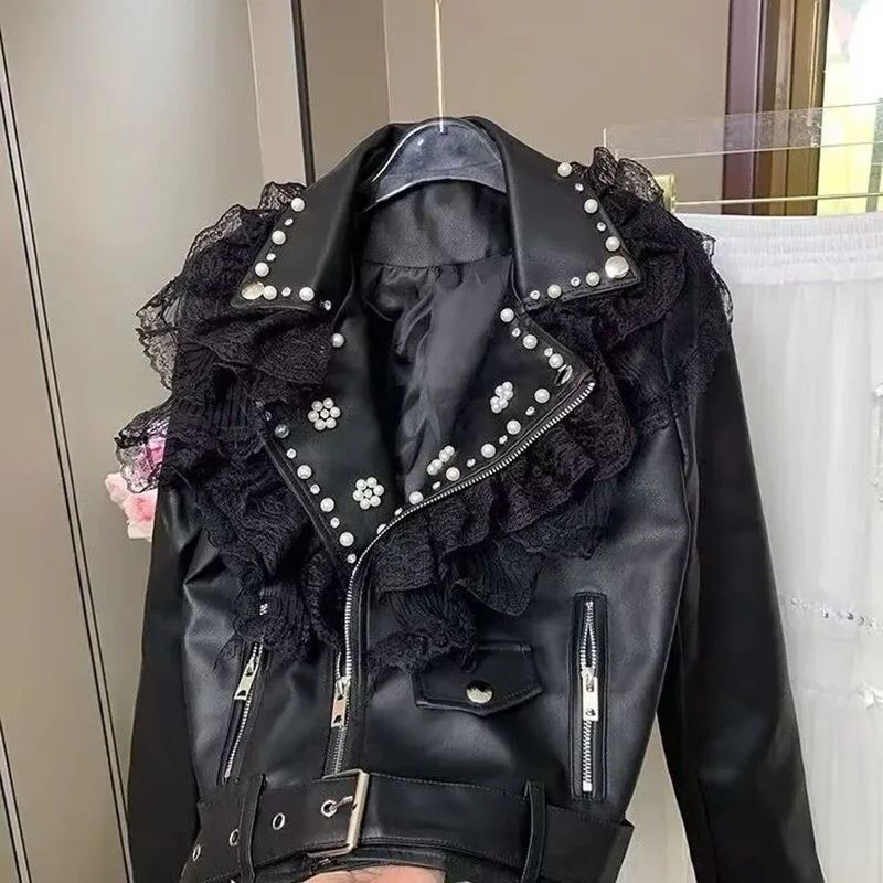 Heavy Industry Iace Splicing Short Slim Fit leather Jacket Versatile leather Jacket Motorcycle Jacket 2025 New Coat