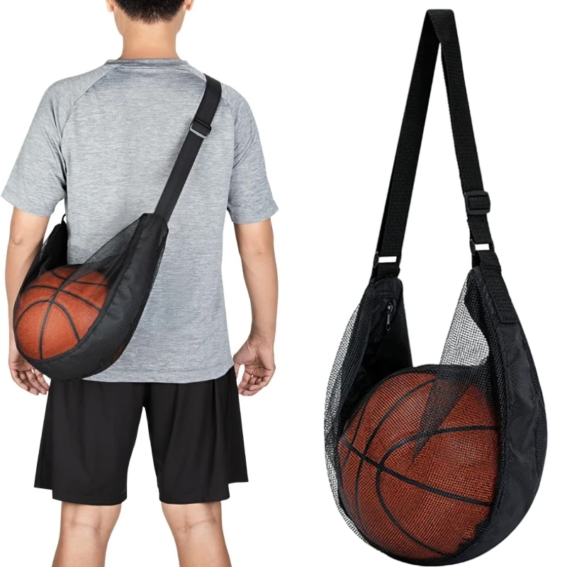 

Single Ball Bag with Zipper Pocket Mesh Ball Storage Bag Sport Equipment Drawstring Storage Net Carrying Basketball Football