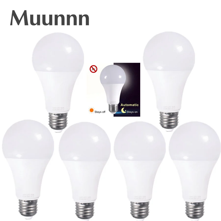 Muunnn LED E27 Dusk To Dawn Sensor Light Bulb 12W 9W 7W 5W AC  85-265V Day Night Light Auto ON/OFF LED Smart Lamp For Garden