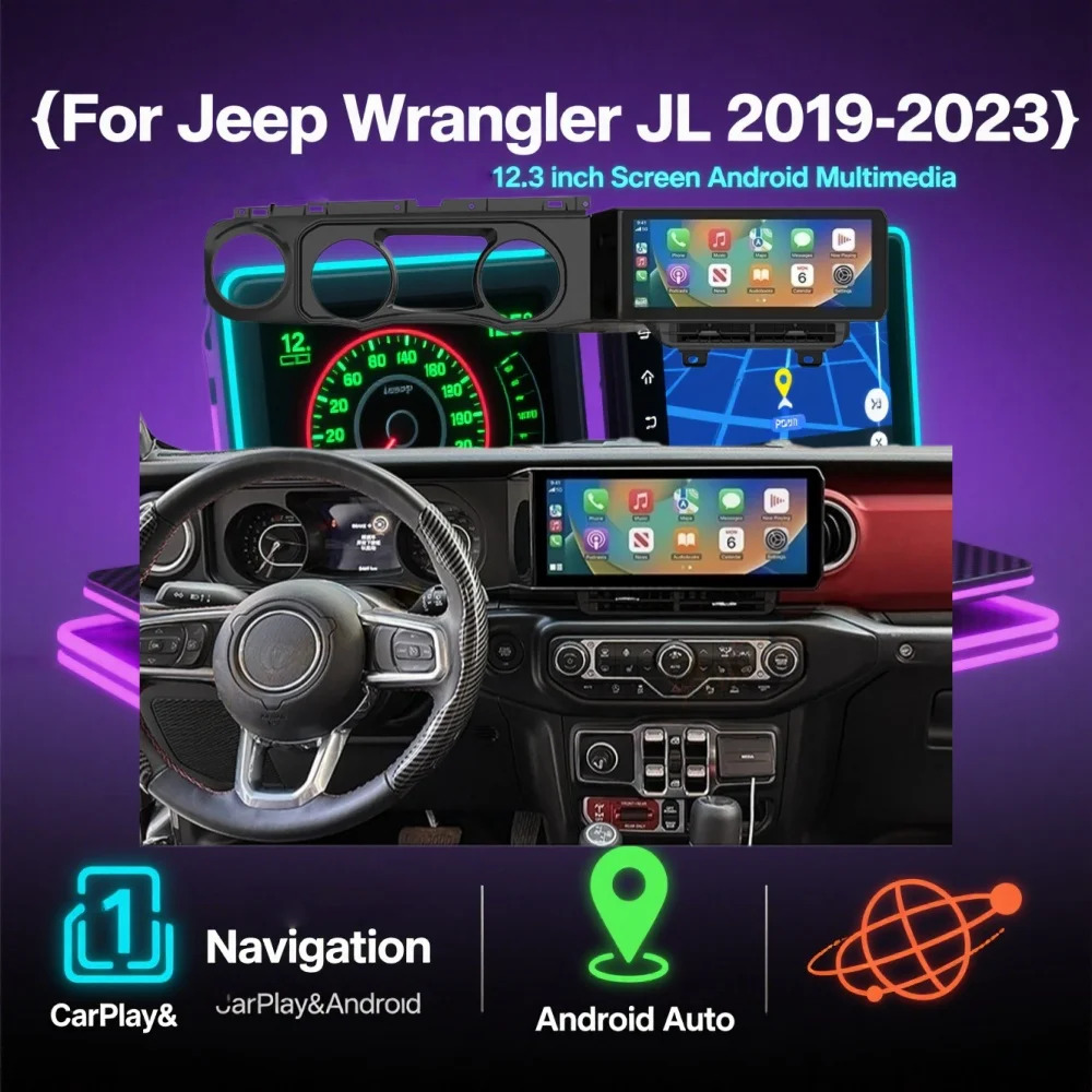 

12,3-дюймовый автомобильный радиоприемник для Jeep Wrangler 2018-2023, мультимедийный видеоплеер с CarPlay, GPS-навигацией, Bluetooth, головное устройство для авто
