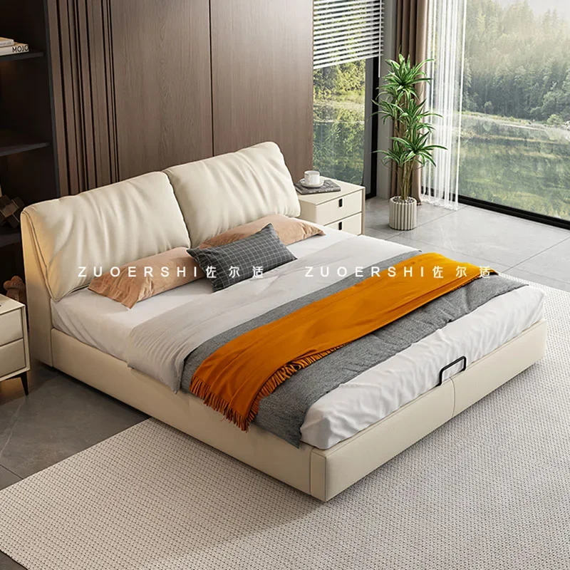 Cream White Bed Bedroom King Size Luxury Double Japanese Wooden Beauty Sleeping Bed Princess Cama Solteiro Trendy Furniture