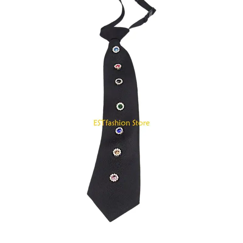 Y5GC Stylish Imitation Pearls Embellished Polyester Necktie For Prom Event And Business Meetings