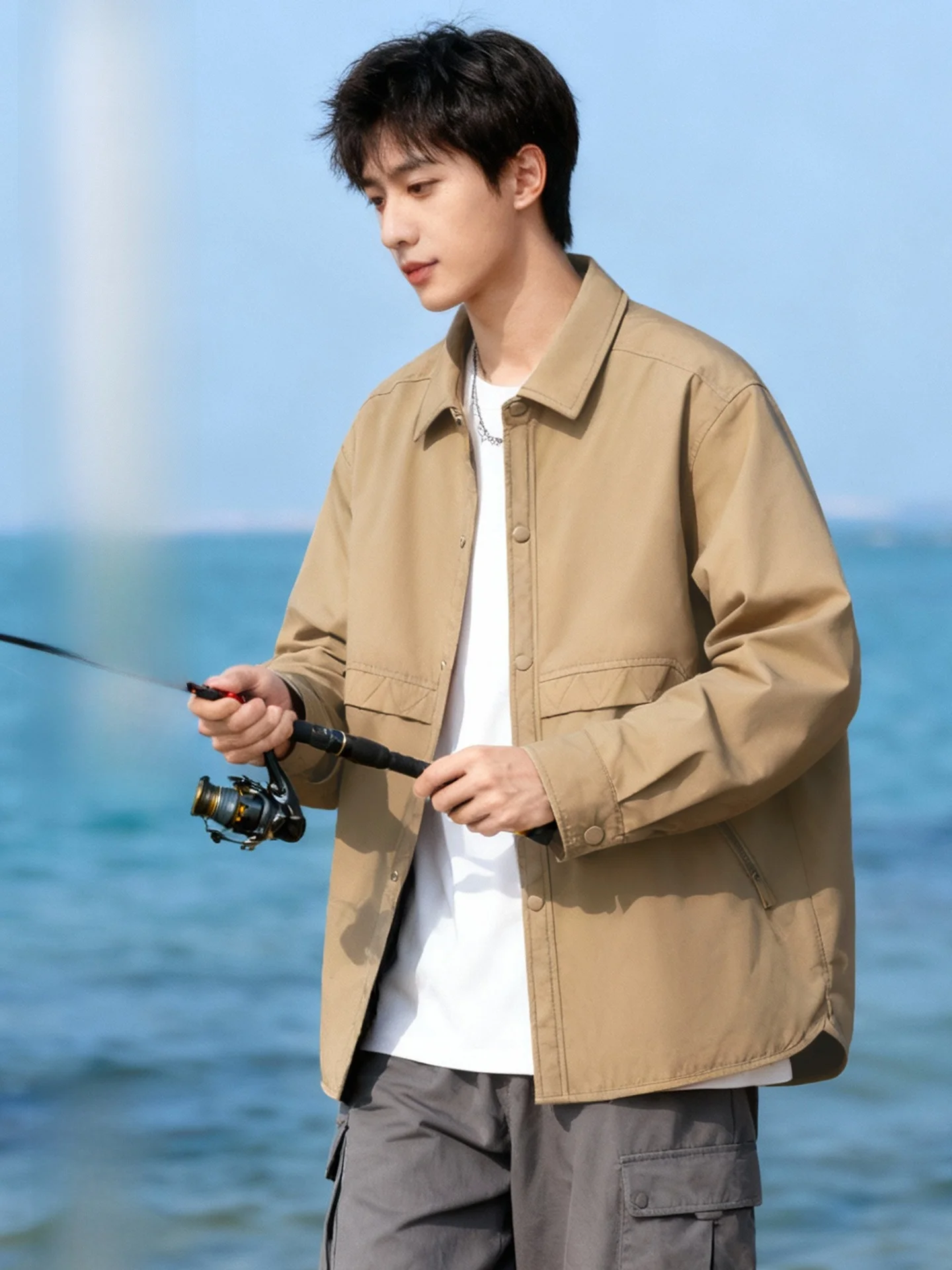 

Мужская свободная повседневная рабочая куртка в американском ретро-стиле, весна 2026, из полиэфирного волокна, с длинными рукавами