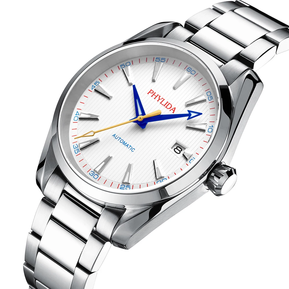 PHYLIDA 40MM 100m Męski Zegarek Automatyczny Modny Mechaniczny Zegarek na Rękę NH35A Stal Nierdzewna Białe AQUA Golf Edition