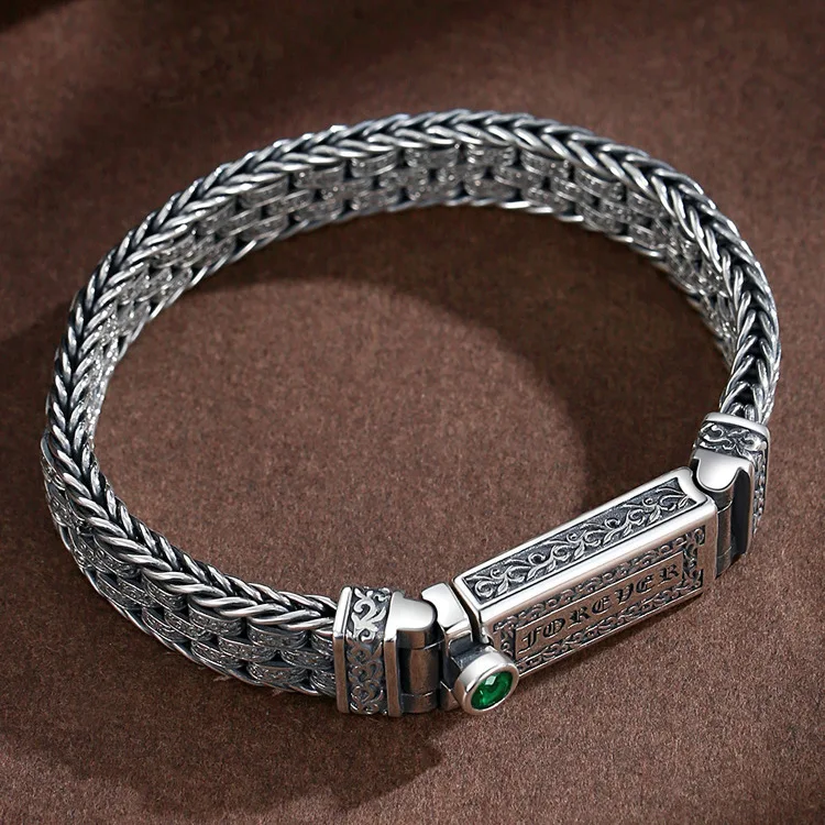 High quality S925 Sterling Silver Punk Vintage Men's lucky bracelet Silver Tide Creative personality jewelry chain Birthday gift