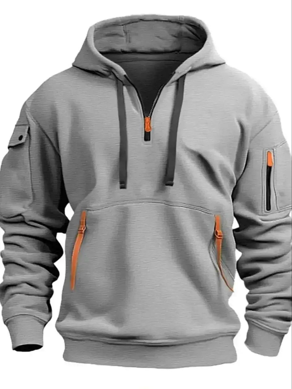 Sweat-shirt à capuche tactique pour hommes, demi-fermeture éclair, polaire chaude et solide, militaire, multi-poches, vestes à capuche épaisses pour l'extérieur