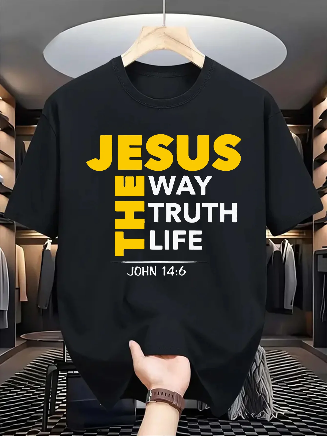 

Мужская повседневная футболка из полиэстера с принтом «JESUS THE WAY THE TRUTH THE LIFE», круглым вырезом, короткими рукавами, легкая стрейч