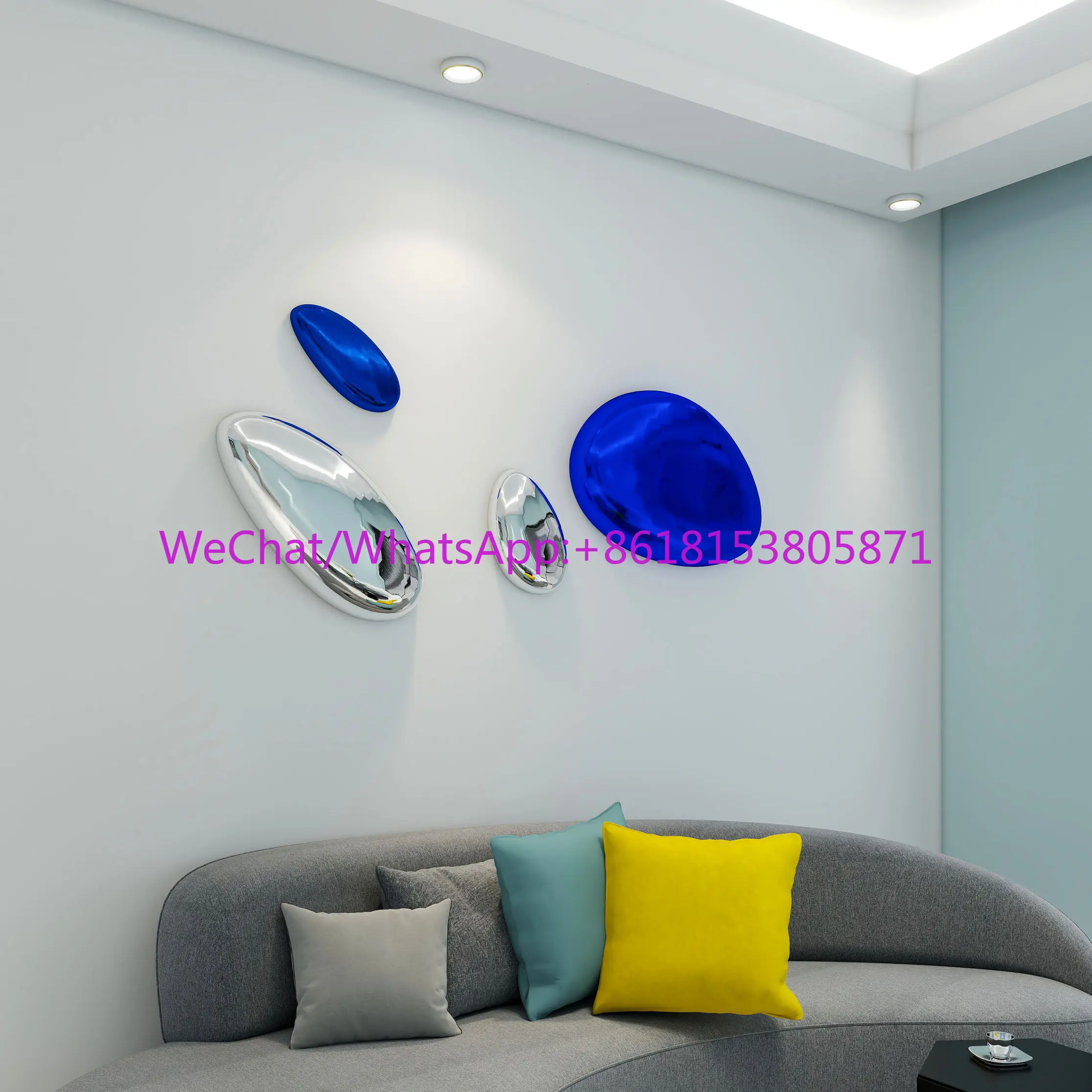 Modern hotel light luxury imitation stainless steel pebble head wall decoration European creative water drop