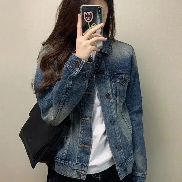 Women 2026 Spring Autumn New American Vintage Denim Jacket Korean Style Loose Age-Reducing Petite Casual Top