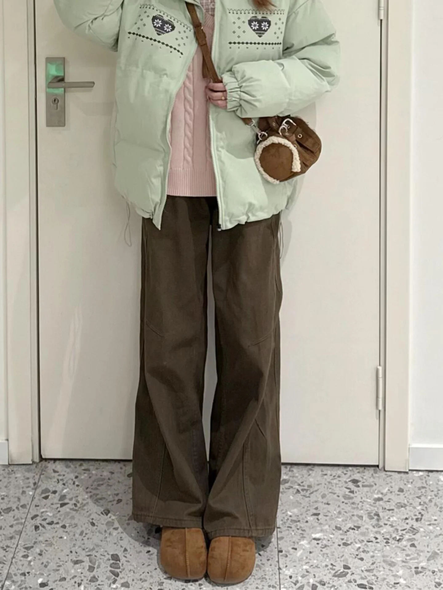 

plus Size Slimming Brown Denim Pants High Waist Straight Leg Wide Leg Women's Vintage Summer New Style Casual Comfortable Jeans