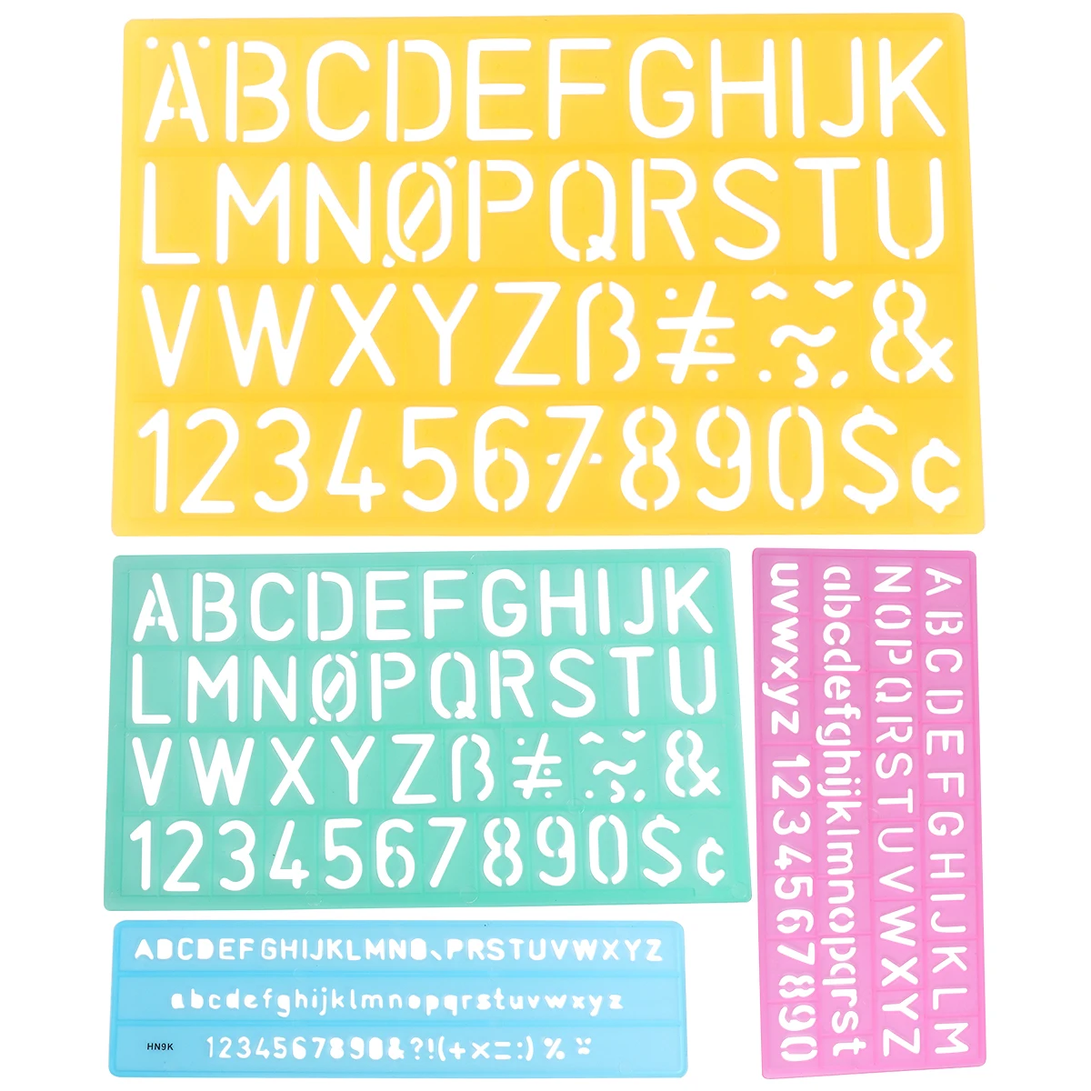 Pochoirs de l'alphabet, règle de modèle de lettre en plastique, peinture idéale pour enfants, outils de Graffiti, numéros, symboles, Design coloré, 4 pièces