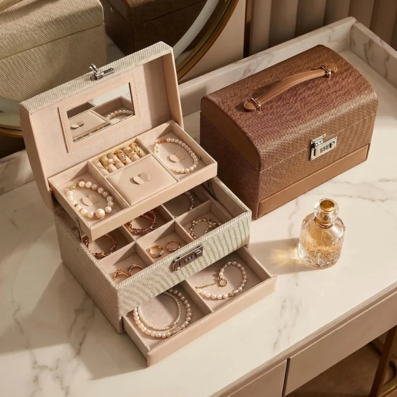 Weave Earrings Organizer Case Large Capacity Jewelry Storage Box Portable Bracelet Collection Cases 3 Layer Ring Storages Boxes