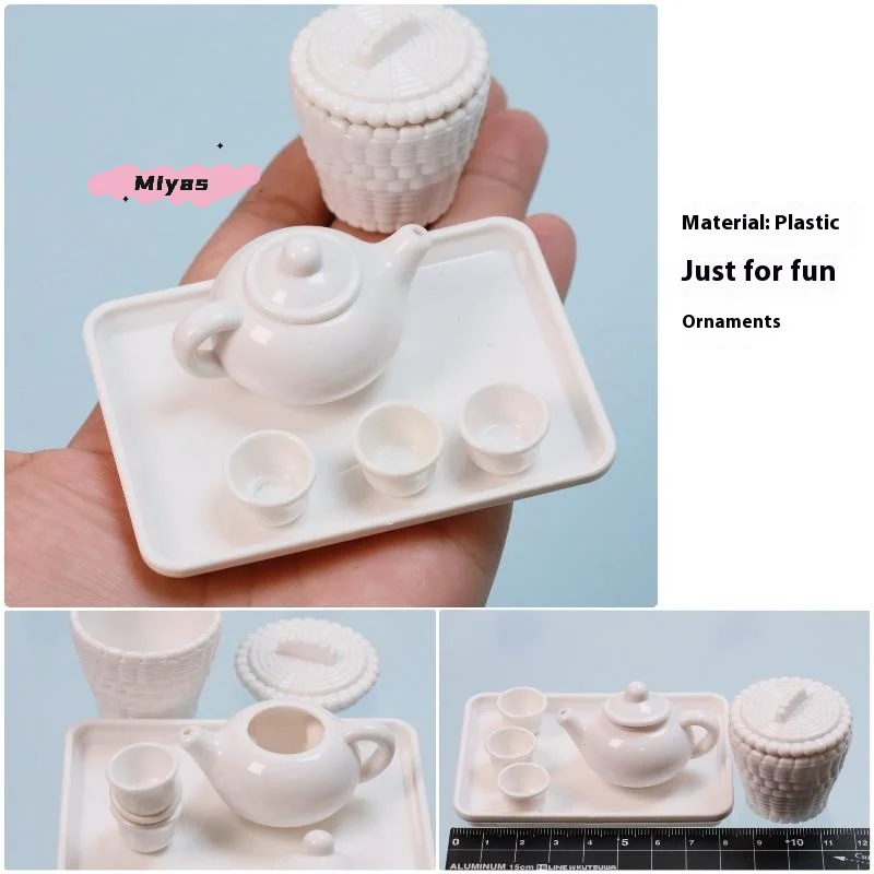 

1Set Miniature Dollhouse Tea Set Simulation Tea Pot Cup Tray Ornament Accessories for Kitchen Scene Doll House Decor