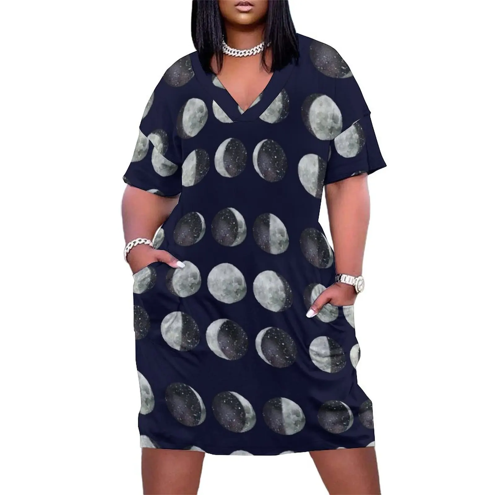 Moon Phases - Moon shirt - Moon dress - sticker- Watercolor & Ink Loose Pocket Dress prom dresses chic and elegant evening dress