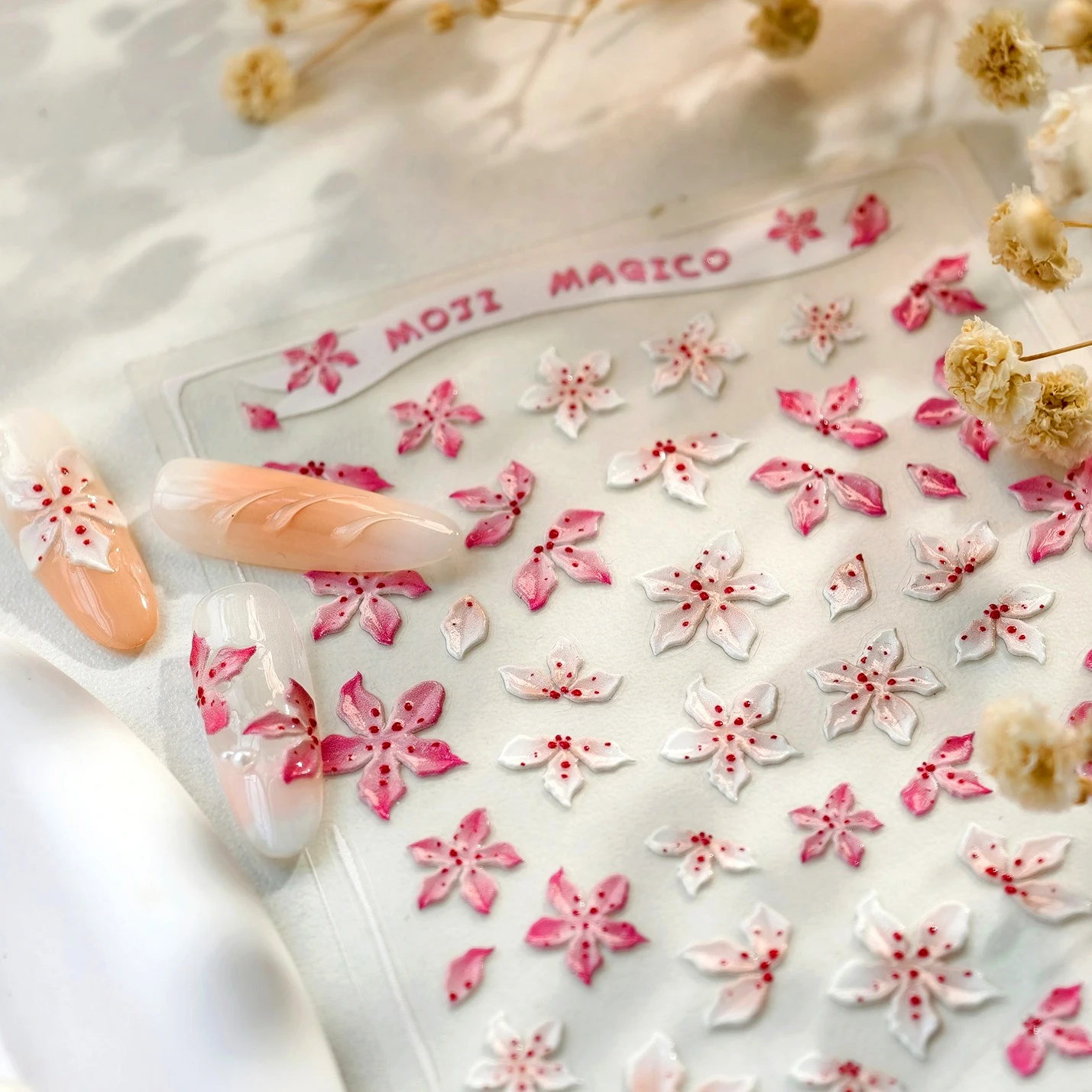 

Fresh Vibrant Lily Jelly Petal Pink White Gradual Spot Blooming Flower Romantic Self Adhesive Nail Art Sticker Manicure Decals
