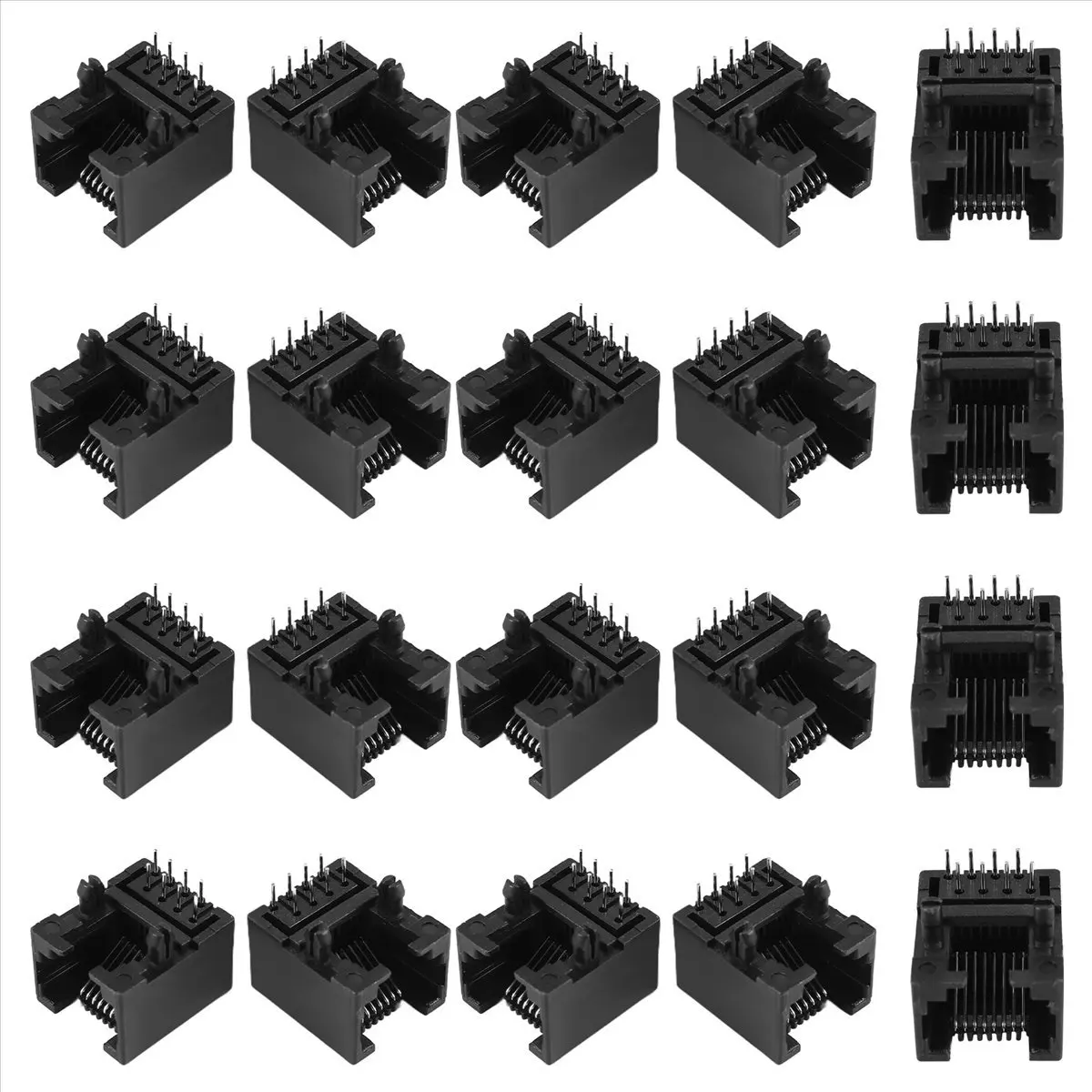 20 Buah Soket Jack PCB Jaringan Internet Komputer RJ45 8P8C Hitam