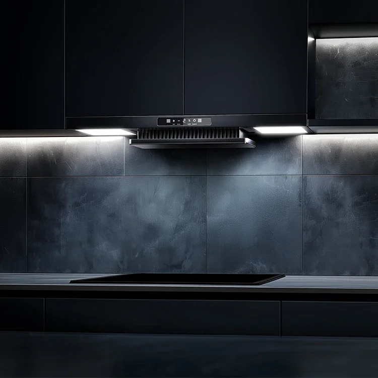 Multifunctional household space-saving anti-fouling black top suction range hood