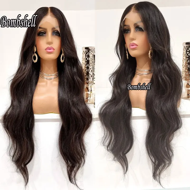 

Bombshell Dark Brown Loose Wavy Synthetic Lace Front Wig Glueless High Quality Heat Resistant Fiber Hair For Women Daily Use Wig