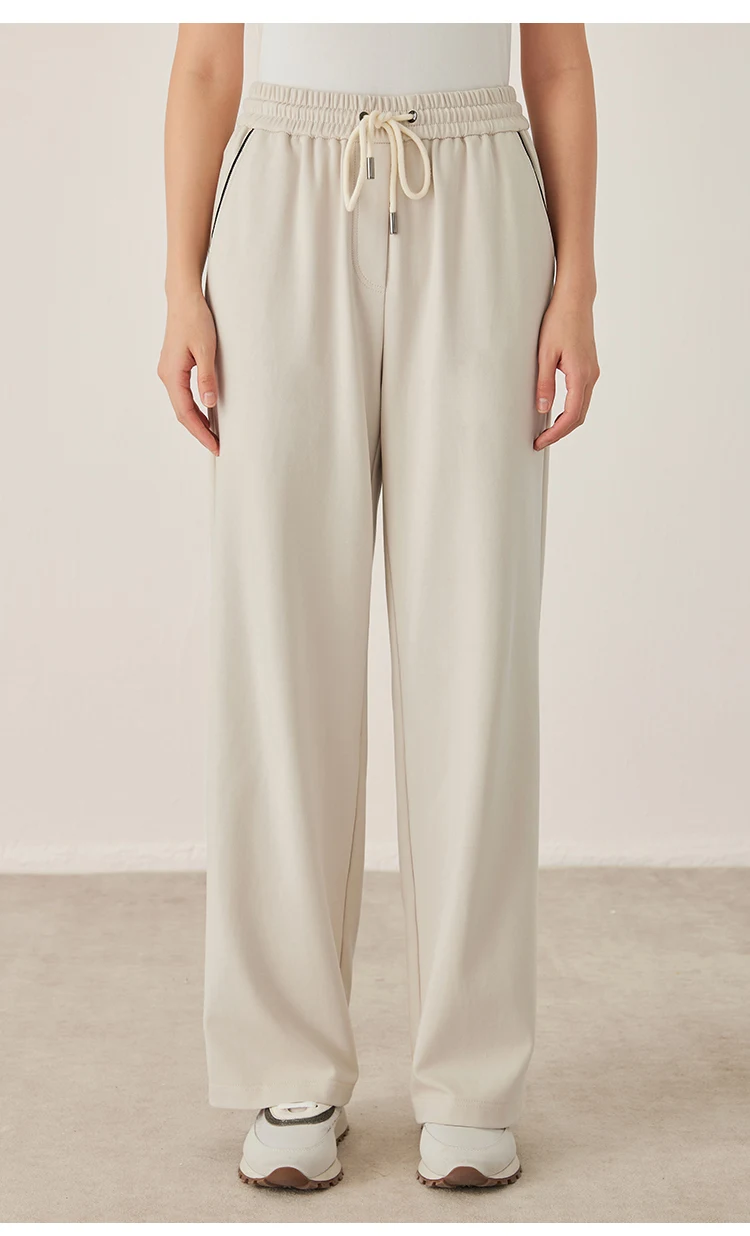 KW7523321 Women's Wide Leg Cotton Blend Pants Drawstring Elastic Waist Trousers with Side Pockets