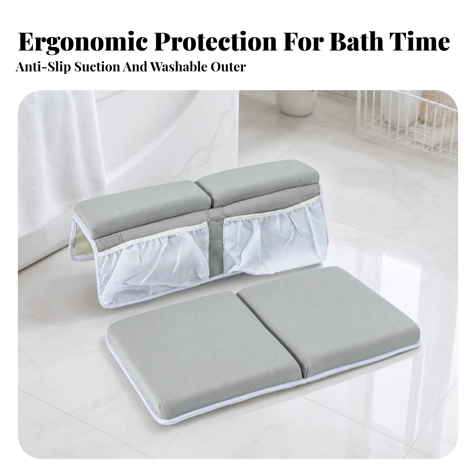 Padded Bath Kneeler with Suction Cups Machine Washable Bath Kneeler with Elbow Rest Pad Foldable Kneeling Mat with Elbow Pad