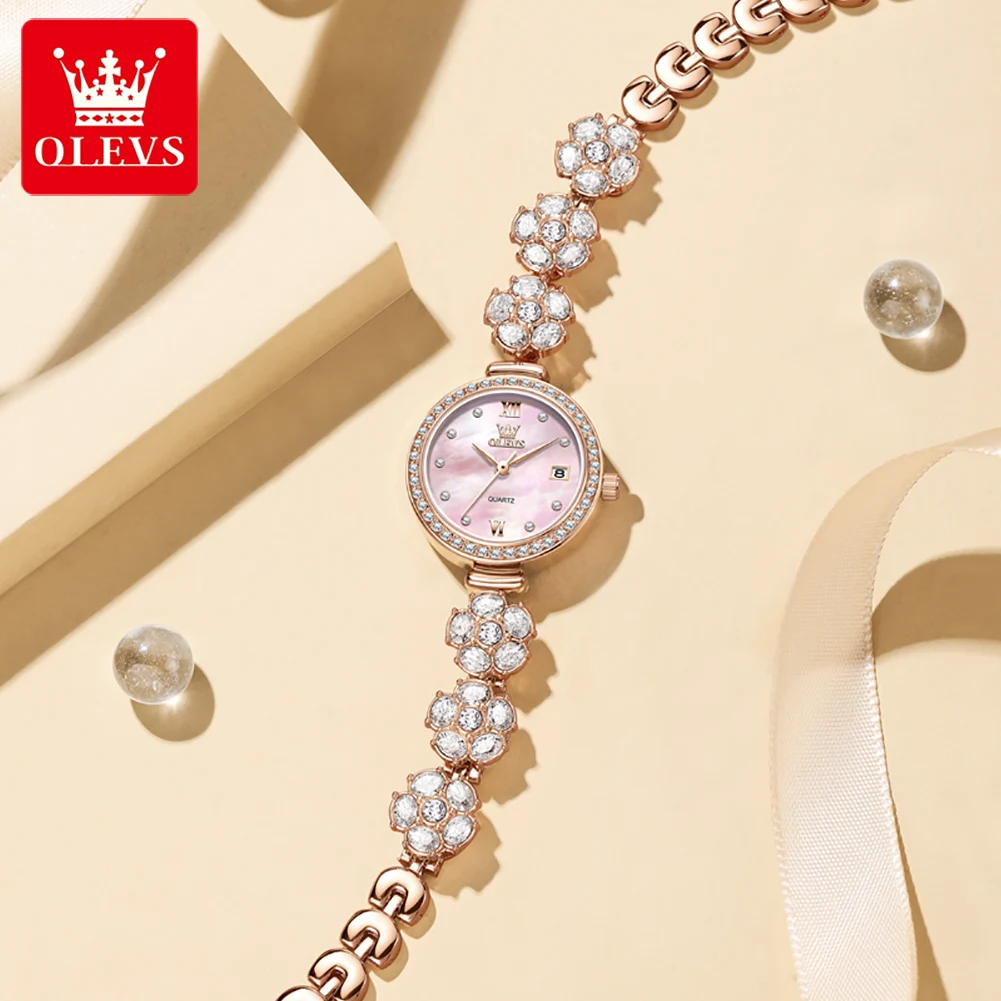 OLEVS Brand Exquisite Bangle Bracelet Rotating Luxury Diamond Watch for Women Rose Gold Retro Ladies Quartz Wristwatch Reloj