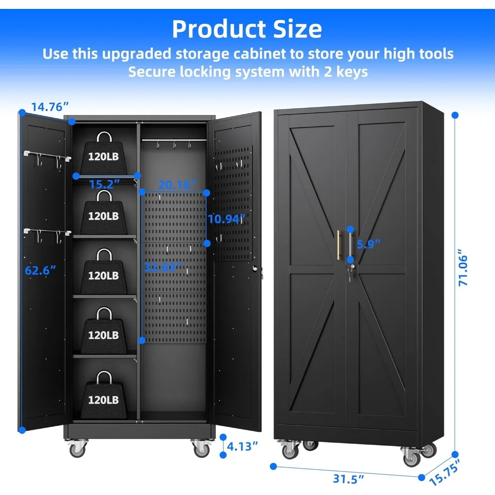31.5 in Wide Garage Storage Cabinet, Metal Tool Cabinet with 4 Adjustable Shelves, Garage Storage System with Lockable Door