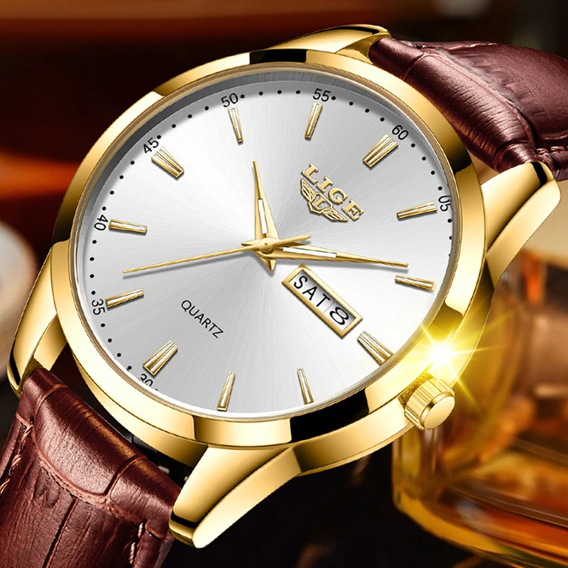 LIGE Watch For Men Top Brand Luxury Men Quartz Wristwatches Fashion Leather Strap Waterproof Business Casual Watch Montre Homme