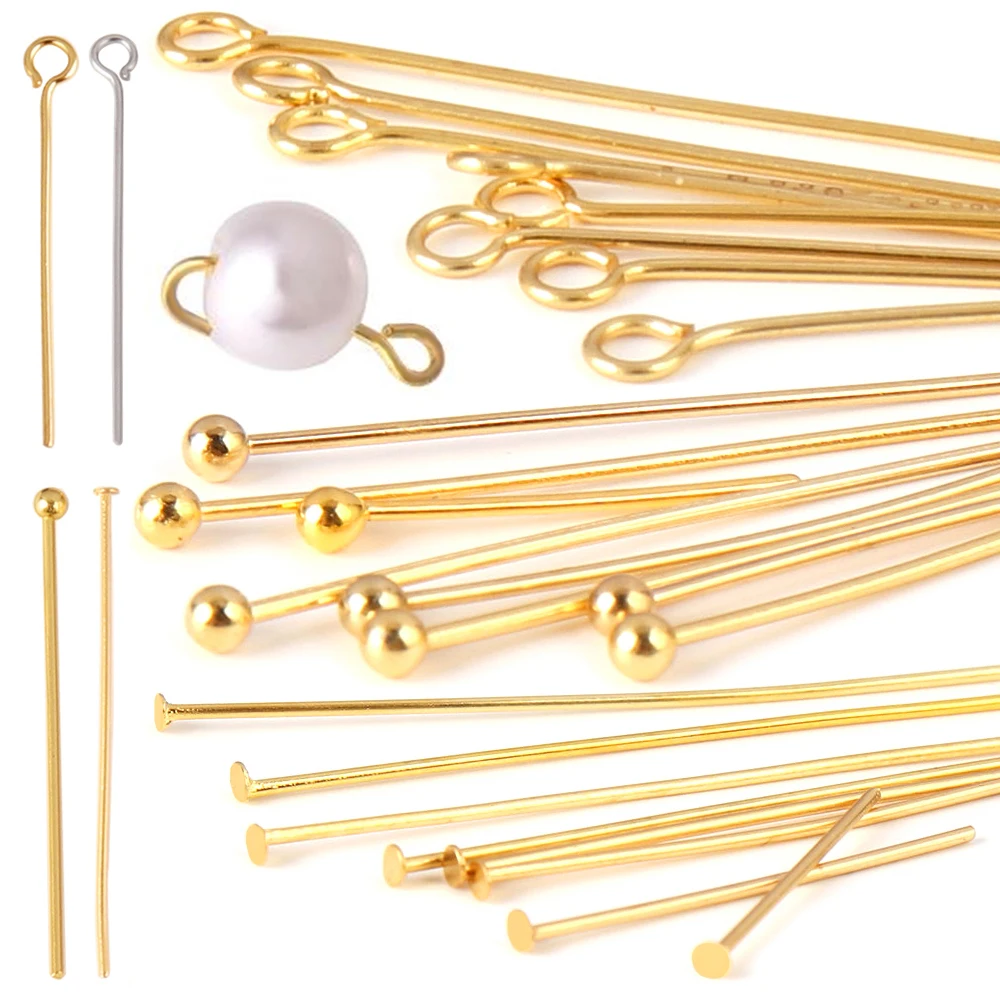 100pcs 15-50mm 316 Stainless Steel Pin Jewelry Flat Head Ball Head Eye Head Pins Metal Headpins For DIY Jewelry Making Supplies