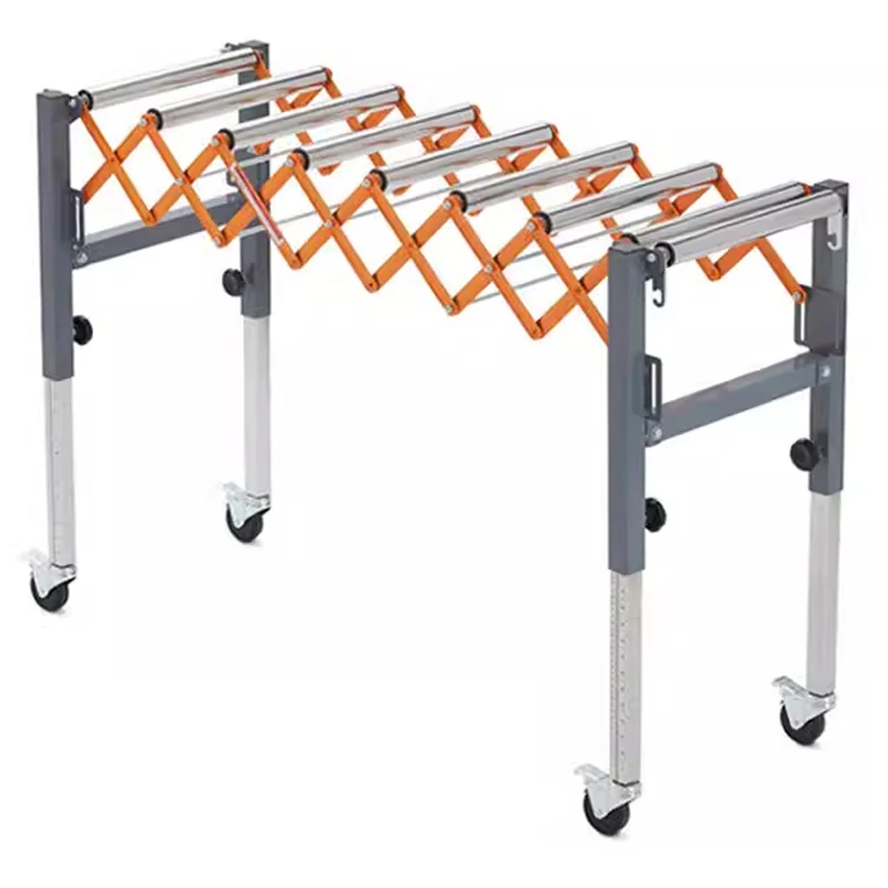 

Adjustable Roller Conveyor Table with Wheels 300-Pound Capacity Wrought Iron Telescopic Roller Conveyor Table