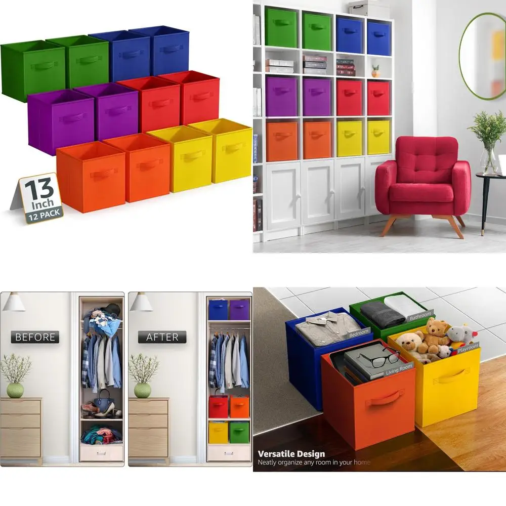 

Collapsible Fabric Storage Cubes - 12 Pack, 13 Inch, Durable Baskets for Organizing Clothes, Toys, Books, Ideal for Shelves and