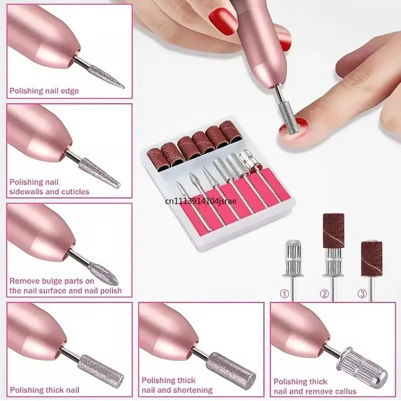 USB Rechargeable Electric Nail Drill Machine Handheld Mini Low‑Noise Nail Polishing Pen Manicure Tool Nail File