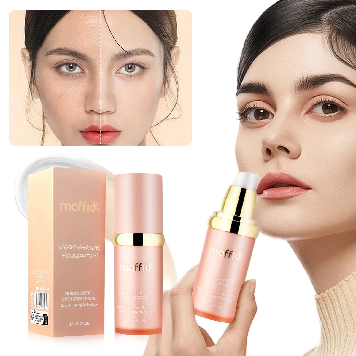 Color Changing Foundation 4 in 1 Moisturizing SPF 30+ Hydrating Color Longwearing Waterproof Travel Coverage Makeup Base