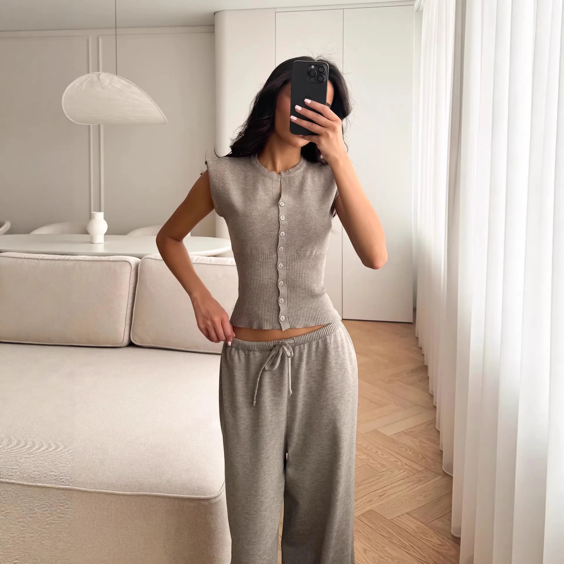 2026 Women's Small Vest Set Women's Spring and Summer Solid Color Simple Casual Trousers Knitted Two-piece Set